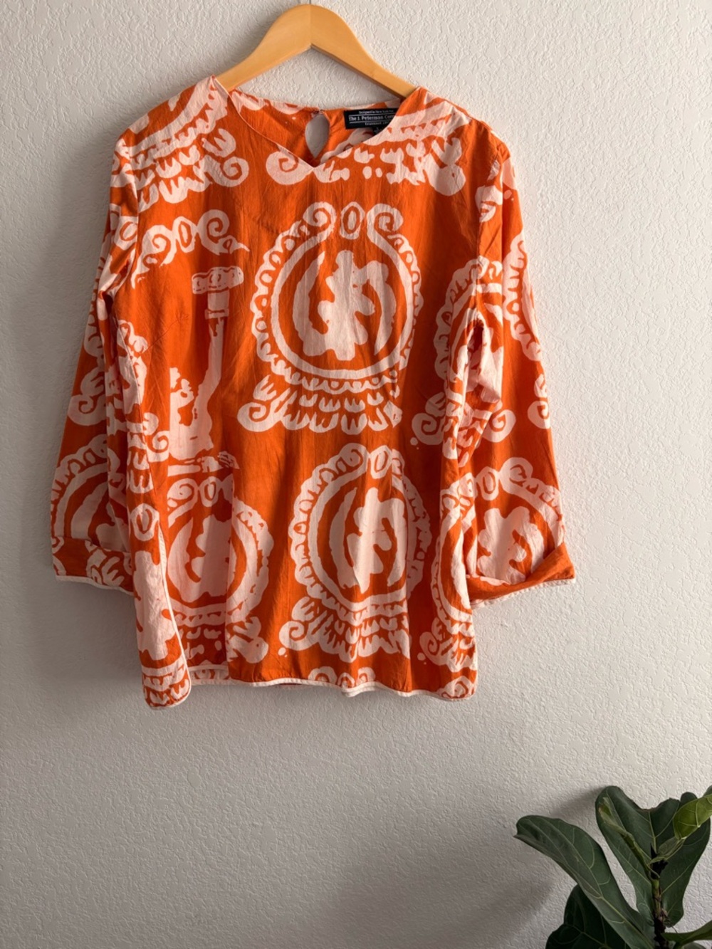 J Peterman Company Epiphany Tunic Top Set Large  Orange White Print